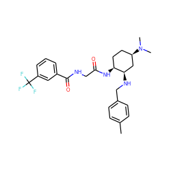 Cc1ccc(CN[C@@H]2C[C@H](N(C)C)CC[C@@H]2NC(=O)CNC(=O)c2cccc(C(F)(F)F)c2)cc1 ZINC000040411298