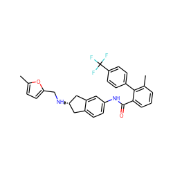 Cc1ccc(CN[C@H]2Cc3ccc(NC(=O)c4cccc(C)c4-c4ccc(C(F)(F)F)cc4)cc3C2)o1 ZINC000040893439