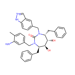 Cc1ccc(CN2C(=O)N(Cc3ccc4[nH]ncc4c3)[C@H](Cc3ccccc3)[C@H](O)[C@@H](O)[C@H]2Cc2ccccc2)cc1N ZINC000026483103