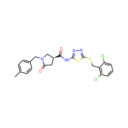 Cc1ccc(CN2C[C@@H](C(=O)Nc3nnc(SCc4c(Cl)cccc4Cl)s3)CC2=O)cc1 ZINC000003380584