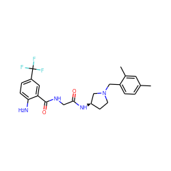 Cc1ccc(CN2CC[C@@H](NC(=O)CNC(=O)c3cc(C(F)(F)F)ccc3N)C2)c(C)c1 ZINC000029125601