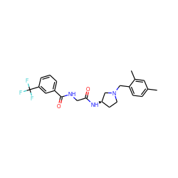 Cc1ccc(CN2CC[C@@H](NC(=O)CNC(=O)c3cccc(C(F)(F)F)c3)C2)c(C)c1 ZINC000013527121