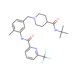 Cc1ccc(CN2CCC(C(=O)NC(C)(C)C)CC2)cc1NC(=O)c1cccc(C(F)(F)F)n1 ZINC001772596651