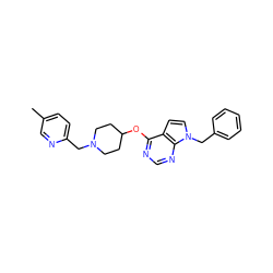 Cc1ccc(CN2CCC(Oc3ncnc4c3ccn4Cc3ccccc3)CC2)nc1 ZINC000084614845