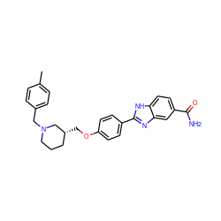 Cc1ccc(CN2CCC[C@@H](COc3ccc(-c4nc5cc(C(N)=O)ccc5[nH]4)cc3)C2)cc1 ZINC000028960492