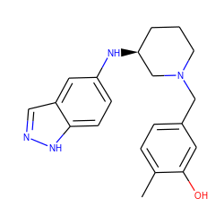 Cc1ccc(CN2CCC[C@H](Nc3ccc4[nH]ncc4c3)C2)cc1O ZINC000114337490