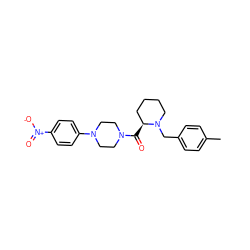 Cc1ccc(CN2CCCC[C@@H]2C(=O)N2CCN(c3ccc([N+](=O)[O-])cc3)CC2)cc1 ZINC000066167205