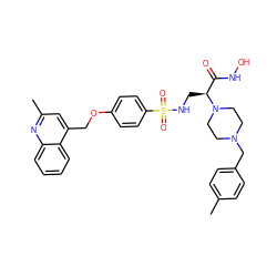 Cc1ccc(CN2CCN([C@@H](CNS(=O)(=O)c3ccc(OCc4cc(C)nc5ccccc45)cc3)C(=O)NO)CC2)cc1 ZINC000114991074