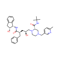 Cc1ccc(CN2CCN(C[C@@H](O)C[C@@H](Cc3ccccc3)C(=O)N[C@H]3c4ccccc4C[C@H]3O)[C@H](C(=O)NC(C)(C)C)C2)cn1 ZINC000027076478