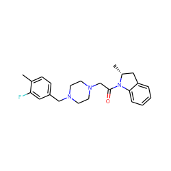 Cc1ccc(CN2CCN(CC(=O)N3c4ccccc4C[C@H]3C)CC2)cc1F ZINC000022941521