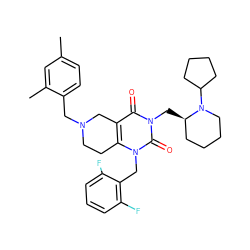 Cc1ccc(CN2CCc3c(c(=O)n(C[C@@H]4CCCCN4C4CCCC4)c(=O)n3Cc3c(F)cccc3F)C2)c(C)c1 ZINC000028864189