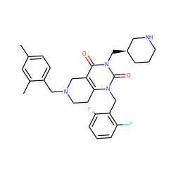 Cc1ccc(CN2CCc3c(c(=O)n(C[C@@H]4CCCNC4)c(=O)n3Cc3c(F)cccc3F)C2)c(C)c1 ZINC000028864210