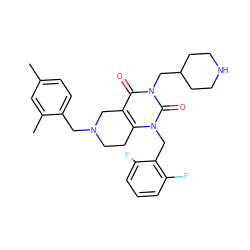 Cc1ccc(CN2CCc3c(c(=O)n(CC4CCNCC4)c(=O)n3Cc3c(F)cccc3F)C2)c(C)c1 ZINC000029060324