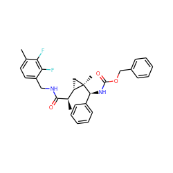 Cc1ccc(CNC(=O)[C@H](C)[C@@H]2C[C@@]2(C)[C@@H](NC(=O)OCc2ccccc2)c2ccccc2)c(F)c1F ZINC000033363658