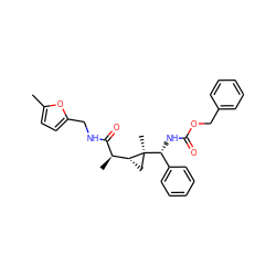 Cc1ccc(CNC(=O)[C@H](C)[C@H]2C[C@]2(C)[C@H](NC(=O)OCc2ccccc2)c2ccccc2)o1 ZINC000008018699