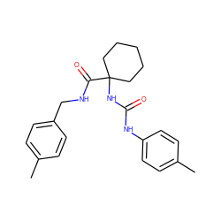 Cc1ccc(CNC(=O)C2(NC(=O)Nc3ccc(C)cc3)CCCCC2)cc1 ZINC000004965415