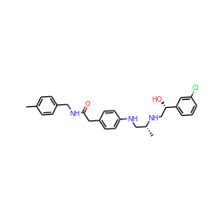 Cc1ccc(CNC(=O)Cc2ccc(NC[C@@H](C)NC[C@H](O)c3cccc(Cl)c3)cc2)cc1 ZINC000013472207