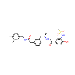 Cc1ccc(CNC(=O)Cc2cccc(C[C@@H](C)NC[C@H](O)c3ccc(O)c(NS(C)(=O)=O)c3)c2)cc1C ZINC000064553954