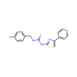 Cc1ccc(CNC(=O)Nc2nc(-c3ccncc3)cs2)cc1 ZINC000165376320