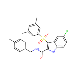 Cc1ccc(CNC(=O)c2[nH]c3ccc(Cl)cc3c2S(=O)(=O)c2cc(C)cc(C)c2)cc1 ZINC000169337484