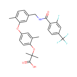 Cc1ccc(CNC(=O)c2ccc(C(F)(F)F)cc2F)cc1Oc1ccc(OC(C)(C)C(=O)O)c(C)c1 ZINC000028825473