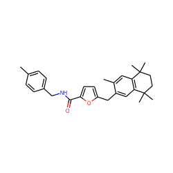 Cc1ccc(CNC(=O)c2ccc(Cc3cc4c(cc3C)C(C)(C)CCC4(C)C)o2)cc1 ZINC000001905773