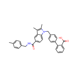 Cc1ccc(CNC(=O)c2ccc3c(c2)c(C)c(C)n3Cc2ccc(-c3ccccc3C(=O)O)cc2)cc1 ZINC000205983671