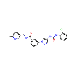 Cc1ccc(CNC(=O)c2cccc(-n3cc(NC(=O)Nc4ccccc4Cl)cn3)c2)cn1 ZINC000299837654