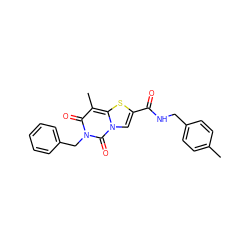 Cc1ccc(CNC(=O)c2cn3c(=O)n(Cc4ccccc4)c(=O)c(C)c3s2)cc1 ZINC000034390882