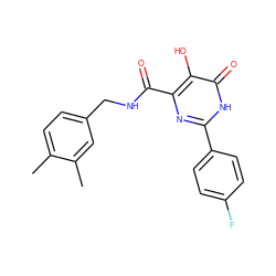 Cc1ccc(CNC(=O)c2nc(-c3ccc(F)cc3)[nH]c(=O)c2O)cc1C ZINC000205687962