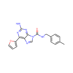 Cc1ccc(CNC(=O)n2cnc3c(-c4ccco4)nc(N)nc32)cc1 ZINC000000003639