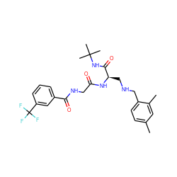 Cc1ccc(CNC[C@@H](NC(=O)CNC(=O)c2cccc(C(F)(F)F)c2)C(=O)NC(C)(C)C)c(C)c1 ZINC000028952304