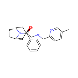 Cc1ccc(CNC[C@]2(O)C[C@@H]3CC[C@H](C2)N3C(=O)c2ccccc2)nc1 ZINC000103264125