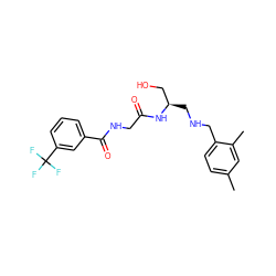 Cc1ccc(CNC[C@H](CO)NC(=O)CNC(=O)c2cccc(C(F)(F)F)c2)c(C)c1 ZINC000028952296