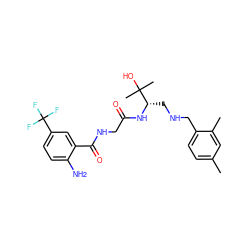 Cc1ccc(CNC[C@H](NC(=O)CNC(=O)c2cc(C(F)(F)F)ccc2N)C(C)(C)O)c(C)c1 ZINC000038402836