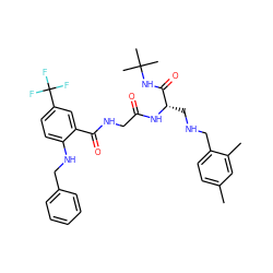 Cc1ccc(CNC[C@H](NC(=O)CNC(=O)c2cc(C(F)(F)F)ccc2NCc2ccccc2)C(=O)NC(C)(C)C)c(C)c1 ZINC000028952445