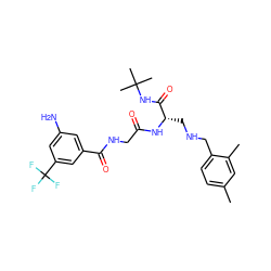 Cc1ccc(CNC[C@H](NC(=O)CNC(=O)c2cc(N)cc(C(F)(F)F)c2)C(=O)NC(C)(C)C)c(C)c1 ZINC000028952439