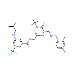 Cc1ccc(CNC[C@H](NC(=O)CNC(=O)c2cc(NCC(C)C)cc(C(F)(F)F)c2)C(=O)NC(C)(C)C)c(C)c1 ZINC000028952462