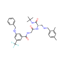 Cc1ccc(CNC[C@H](NC(=O)CNC(=O)c2cc(NCc3ccccc3)cc(C(F)(F)F)c2)C(=O)NC(C)(C)C)c(C)c1 ZINC000028952460