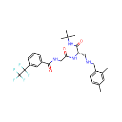 Cc1ccc(CNC[C@H](NC(=O)CNC(=O)c2cccc(C(F)(F)C(F)(F)F)c2)C(=O)NC(C)(C)C)c(C)c1 ZINC000028952430