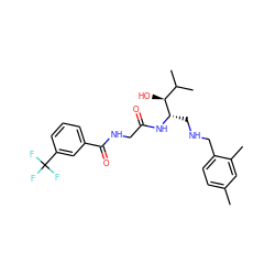 Cc1ccc(CNC[C@H](NC(=O)CNC(=O)c2cccc(C(F)(F)F)c2)[C@@H](O)C(C)C)c(C)c1 ZINC000038382426