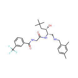 Cc1ccc(CNC[C@H](NC(=O)CNC(=O)c2cccc(C(F)(F)F)c2)[C@@H](O)CC(C)(C)C)c(C)c1 ZINC000038384672