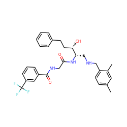 Cc1ccc(CNC[C@H](NC(=O)CNC(=O)c2cccc(C(F)(F)F)c2)[C@@H](O)CCc2ccccc2)c(C)c1 ZINC000473122182