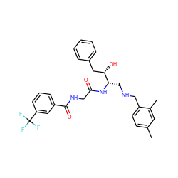 Cc1ccc(CNC[C@H](NC(=O)CNC(=O)c2cccc(C(F)(F)F)c2)[C@@H](O)Cc2ccccc2)c(C)c1 ZINC000038385806