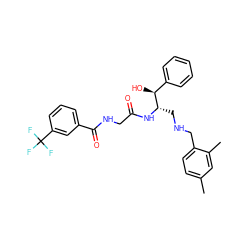 Cc1ccc(CNC[C@H](NC(=O)CNC(=O)c2cccc(C(F)(F)F)c2)[C@@H](O)c2ccccc2)c(C)c1 ZINC000084596114