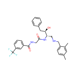 Cc1ccc(CNC[C@H](NC(=O)CNC(=O)c2cccc(C(F)(F)F)c2)[C@H](O)Cc2ccccc2)c(C)c1 ZINC000038457528