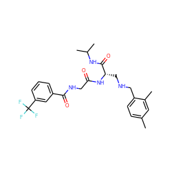 Cc1ccc(CNC[C@H](NC(=O)CNC(=O)c2cccc(C(F)(F)F)c2)C(=O)NC(C)C)c(C)c1 ZINC000028952353