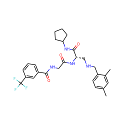 Cc1ccc(CNC[C@H](NC(=O)CNC(=O)c2cccc(C(F)(F)F)c2)C(=O)NC2CCCC2)c(C)c1 ZINC000028952368