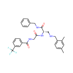 Cc1ccc(CNC[C@H](NC(=O)CNC(=O)c2cccc(C(F)(F)F)c2)C(=O)NCc2ccccc2)c(C)c1 ZINC000028952374