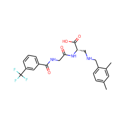 Cc1ccc(CNC[C@H](NC(=O)CNC(=O)c2cccc(C(F)(F)F)c2)C(=O)O)c(C)c1 ZINC000028952311